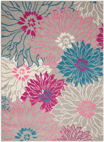 5’ x 7’ Gray and Pink Tropical Flower Area Rug