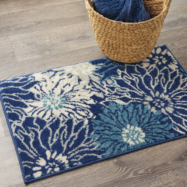 2’ x 3’ Navy and Ivory Floral Scatter Rug