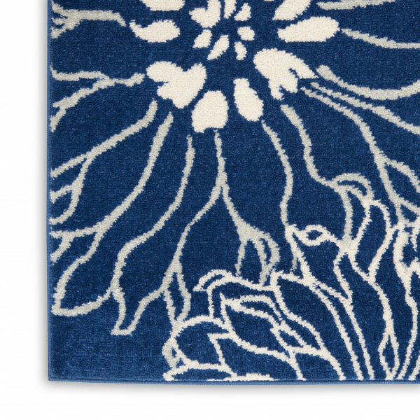 2’ x 6’ Navy and Ivory Floral Runner Rug