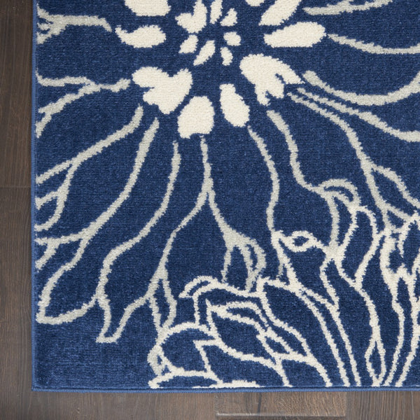 2’ x 6’ Navy and Ivory Floral Runner Rug