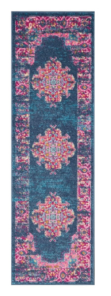 2’ x 6’ Blue and Pink Medallion Runner Rug