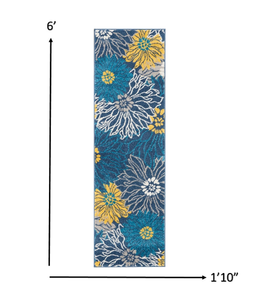 2’ x 6’ Blue Tropical Flower Runner Rug