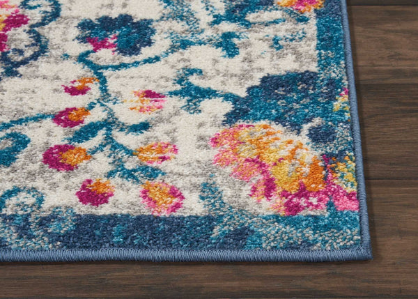 2’ x 3’ Ivory and Blue Floral Vines Scatter Rug