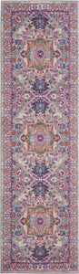 2’ x 6’ Light Gray and Pink Medallion Runner Rug