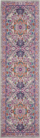 2’ x 10’ Light Gray and Pink Medallion Runner Rug