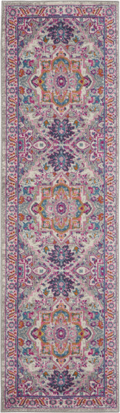 2’ x 8’ Light Gray and Pink Medallion Runner Rug