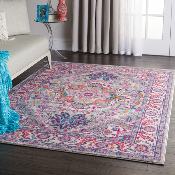 4’ x 6’ Light Gray and Pink Medallion Area Rug