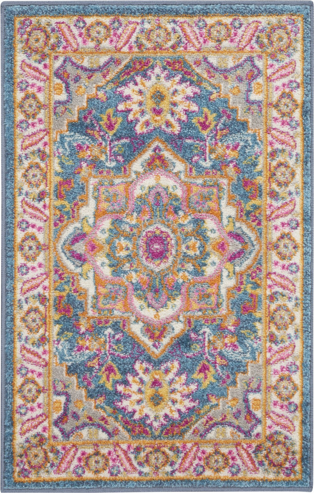 2’ x 3’ Teal and Pink Medallion Scatter Rug