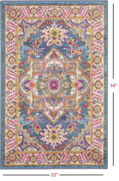 2’ x 3’ Teal and Pink Medallion Scatter Rug