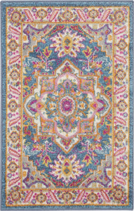 2’ x 3’ Teal and Pink Medallion Scatter Rug