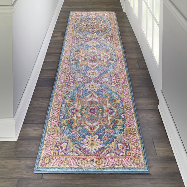 2’ x 6’ Teal and Pink Medallion Runner Rug