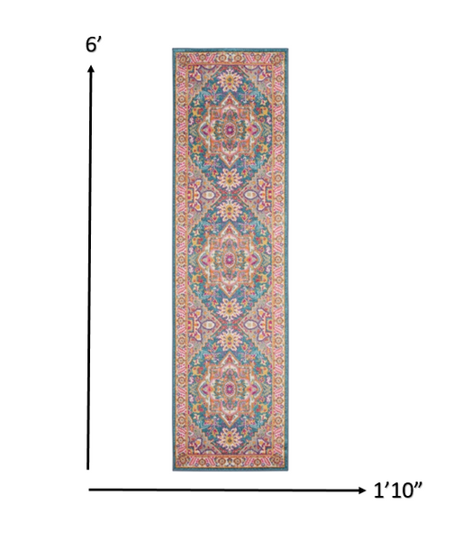 2’ x 6’ Teal and Pink Medallion Runner Rug