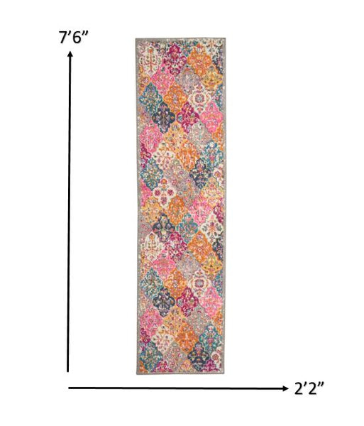 2’ x 8’ Muted Brights Floral Diamond Runner Rug