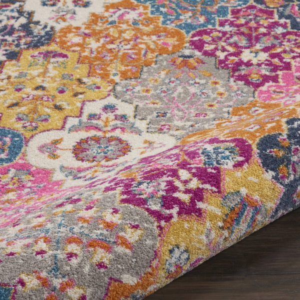 4’ Round Muted Brights Floral Diamond Area Rug