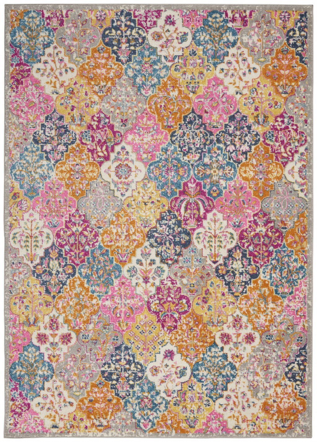 5’ x 7’ Muted Brights Floral Diamond Area Rug