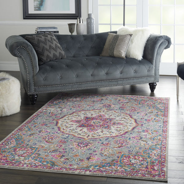 4’ x 6’ Gray and Pink Medallion Area Rug