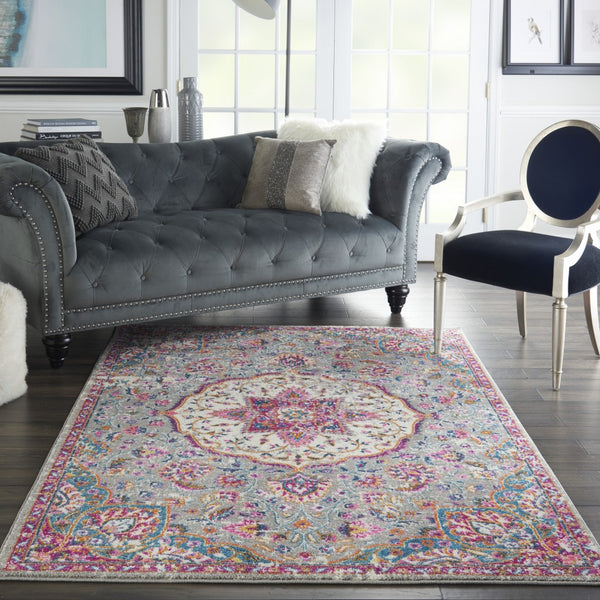 5’ x 7’ Gray and Pink Medallion Area Rug