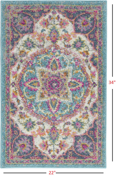 2’ x 3’ Pink and Blue Floral Medallion Scatter Rug