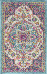 2’ x 3’ Pink and Blue Floral Medallion Scatter Rug