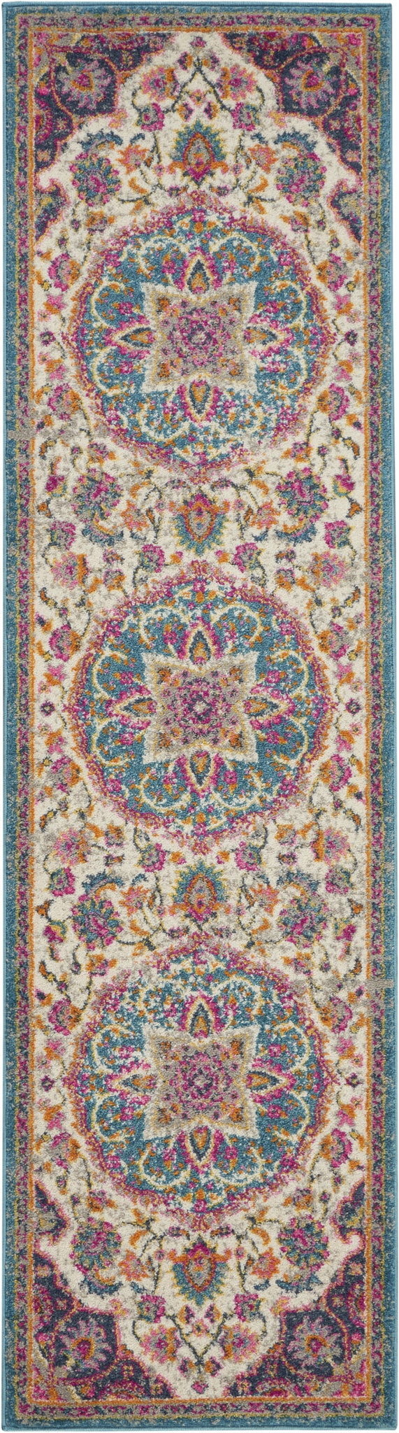 2’ x 6’ Pink and Blue Floral Medallion Runner Rug