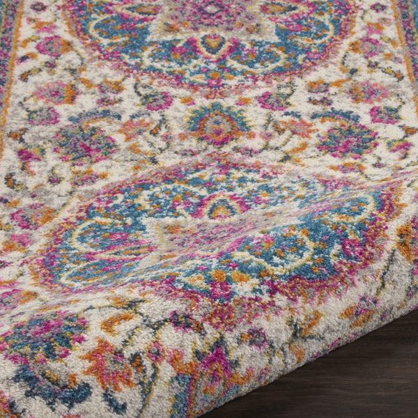 2’ x 8' Pink and Blue Floral Medallion Runner Rug