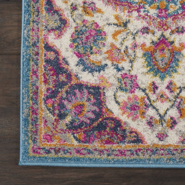 2’ x 8' Pink and Blue Floral Medallion Runner Rug