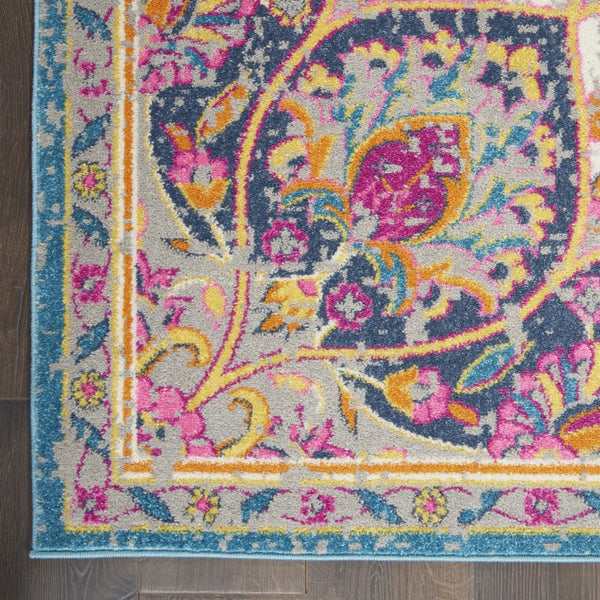 4’ x 6’ Pink and Blue Floral Medallion Area Rug