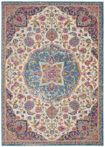 4’ x 6’ Pink and Blue Floral Medallion Area Rug