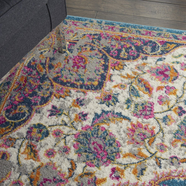 5’ x 7’ Pink and Blue Floral Medallion Area Rug