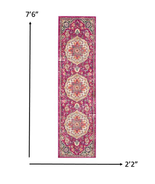 2’ x 8’ Pink and Ivory Medallion Runner Rug