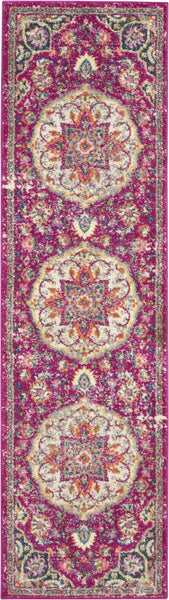 2’ x 8’ Pink and Ivory Medallion Runner Rug