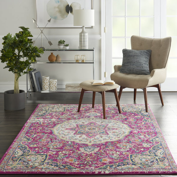 5’ x 7’ Pink and Ivory Medallion Area Rug