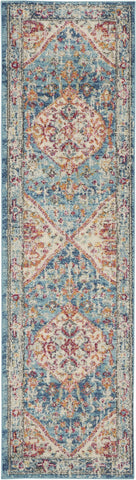 2’ x 8’ Ivory and Light Blue Distressed Runner Rug