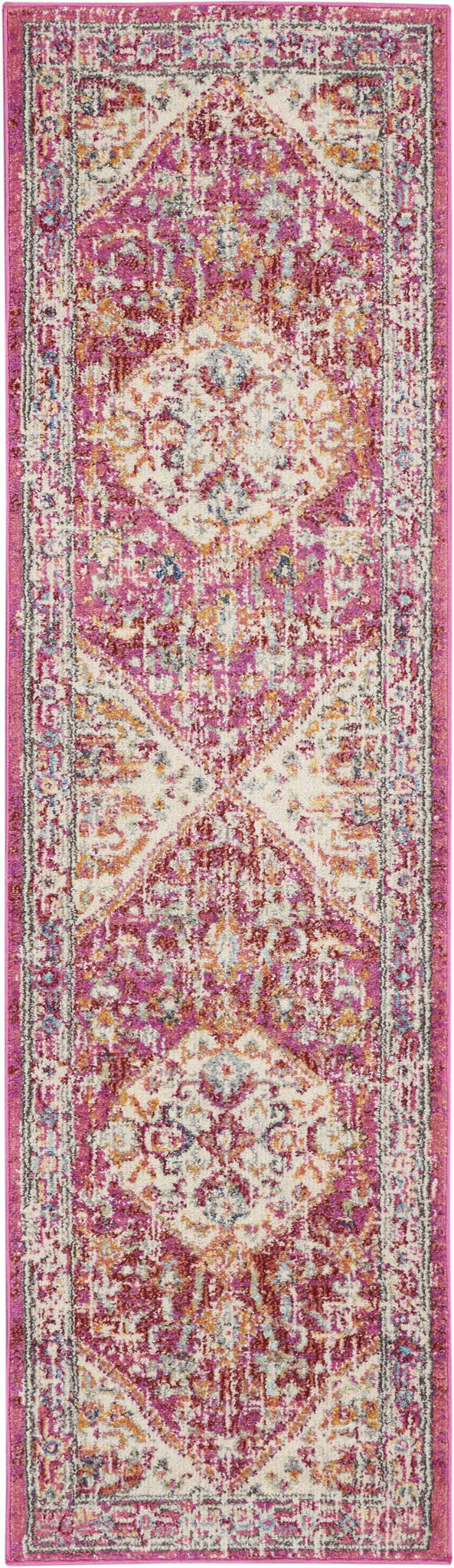 2’ x 8’ Ivory and Pink Oriental Runner Rug