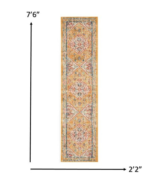 2’ x 8’ Ivory and Yellow Center Medallion Runner Rug