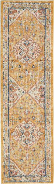 2’ x 8’ Ivory and Yellow Center Medallion Runner Rug