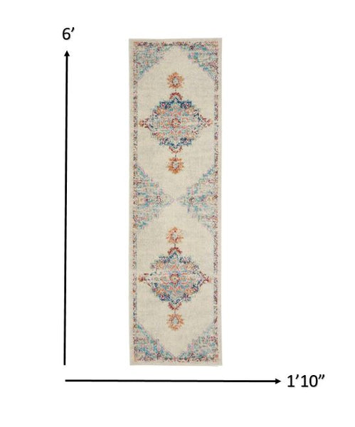 2’ x 6’ Gray Distressed Medallion Runner Rug