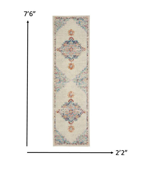 2’ x 8’ Gray Distressed Medallion Runner Rug