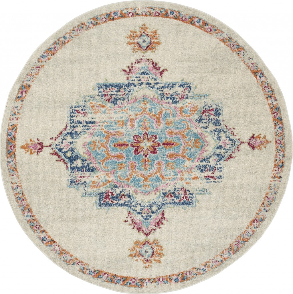 5’ Round Gray Distressed Medallion Area Rug