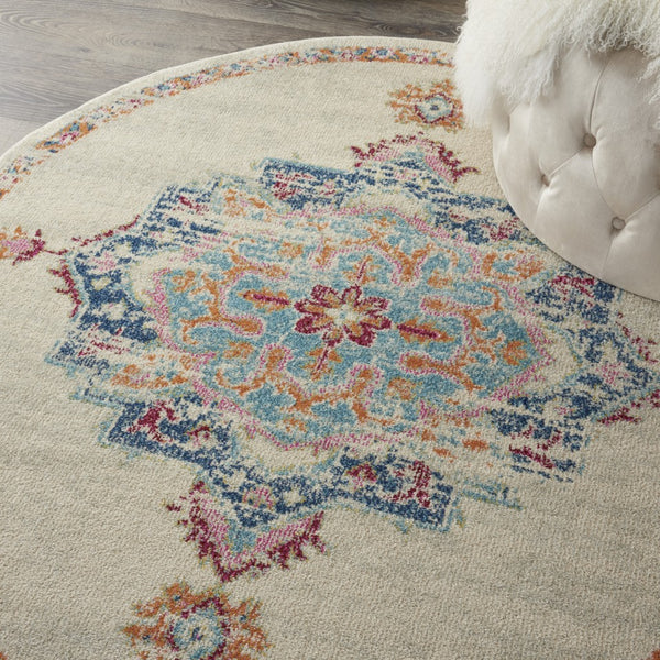 5’ Round Gray Distressed Medallion Area Rug