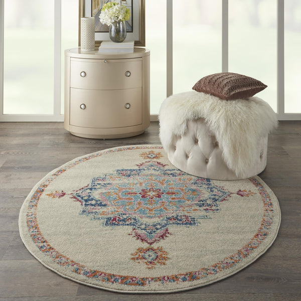 5’ Round Gray Distressed Medallion Area Rug