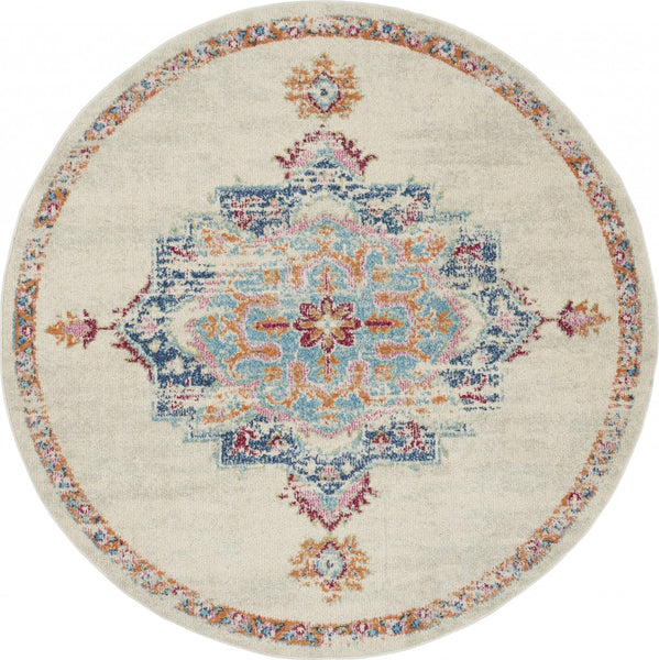 5’ Round Gray Distressed Medallion Area Rug