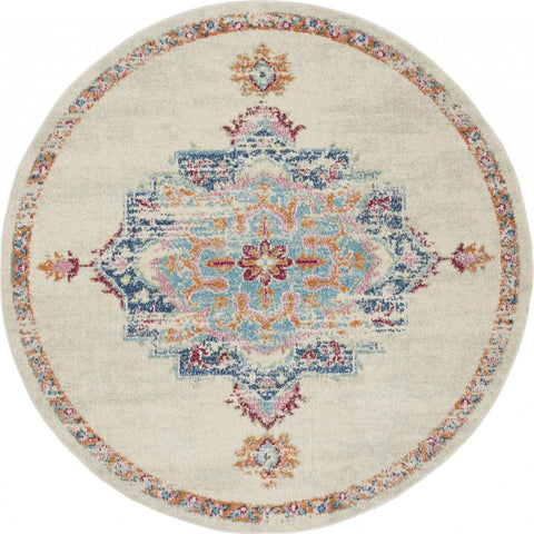 5’ Round Gray Distressed Medallion Area Rug