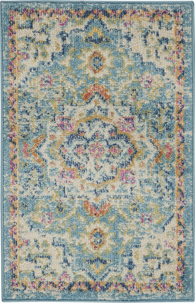 2’ x 3’ Light Blue and Ivory Distressed Scatter Rug