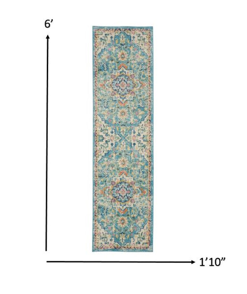 2’ x 6’ Light Blue and Ivory Distressed Runner Rug