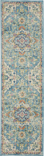 2’ x 6’ Light Blue and Ivory Distressed Runner Rug