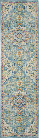 2’ x 6’ Light Blue and Ivory Distressed Runner Rug