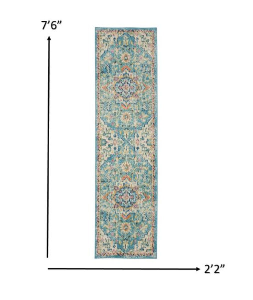 2’ x 8’ Light Blue and Ivory Distressed Runner Rug