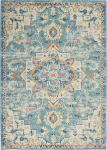 4’ x 6’ Light Blue and Ivory Distressed Area Rug