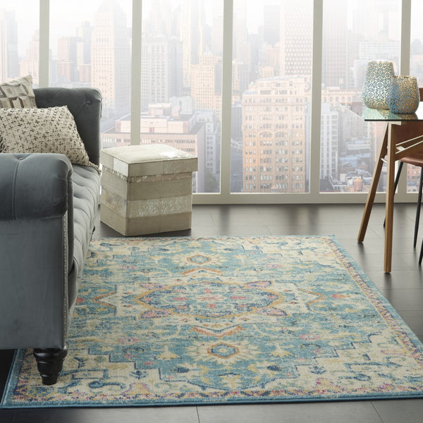 5’ x 7’ Light Blue and Ivory Distressed Area Rug